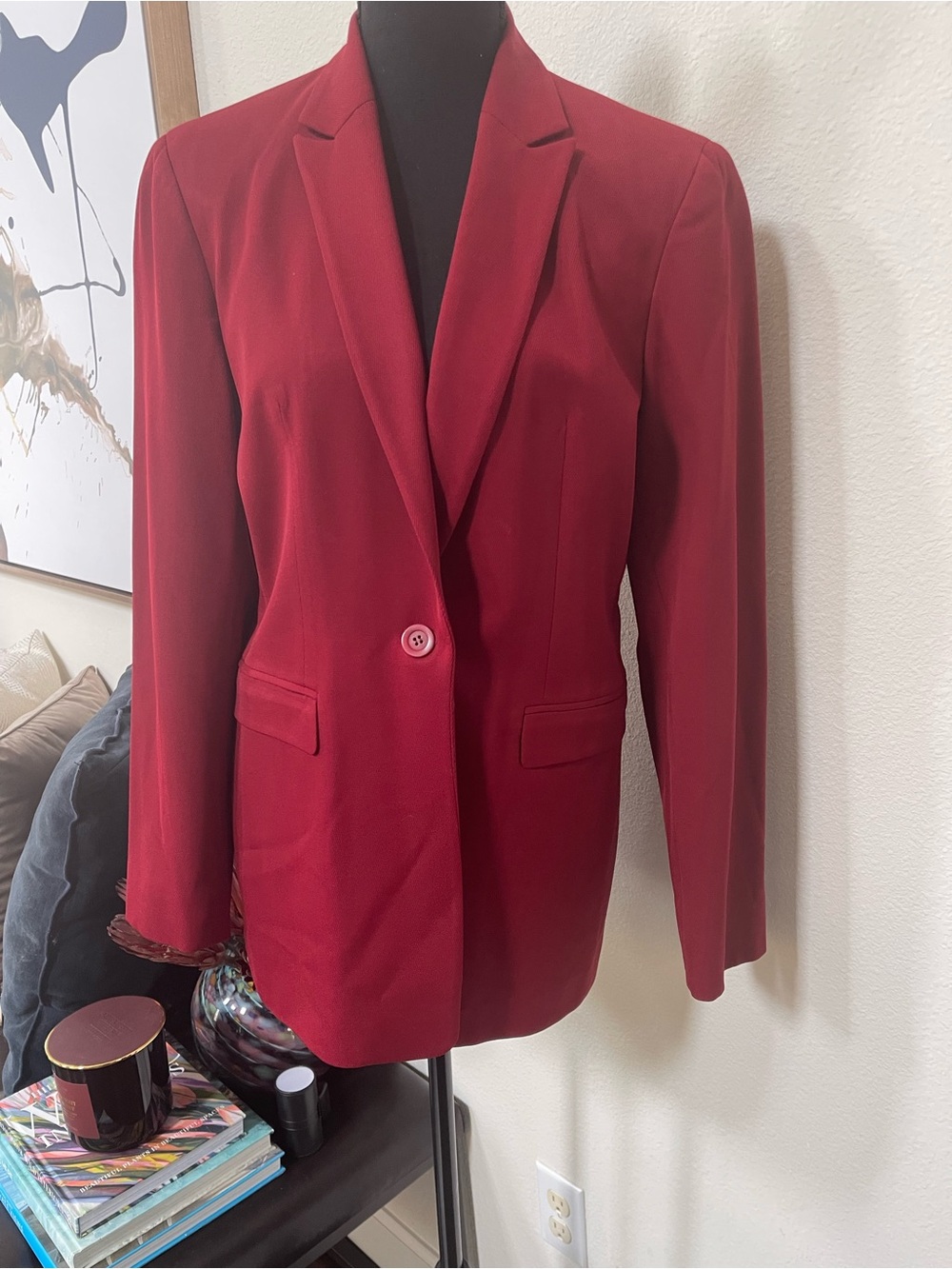 Jones New York Deep Red Single-Button Blazer